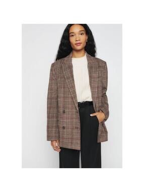 Reformation Winston Blazer XS Chestnut Plaid Wool Blend Double Breasted